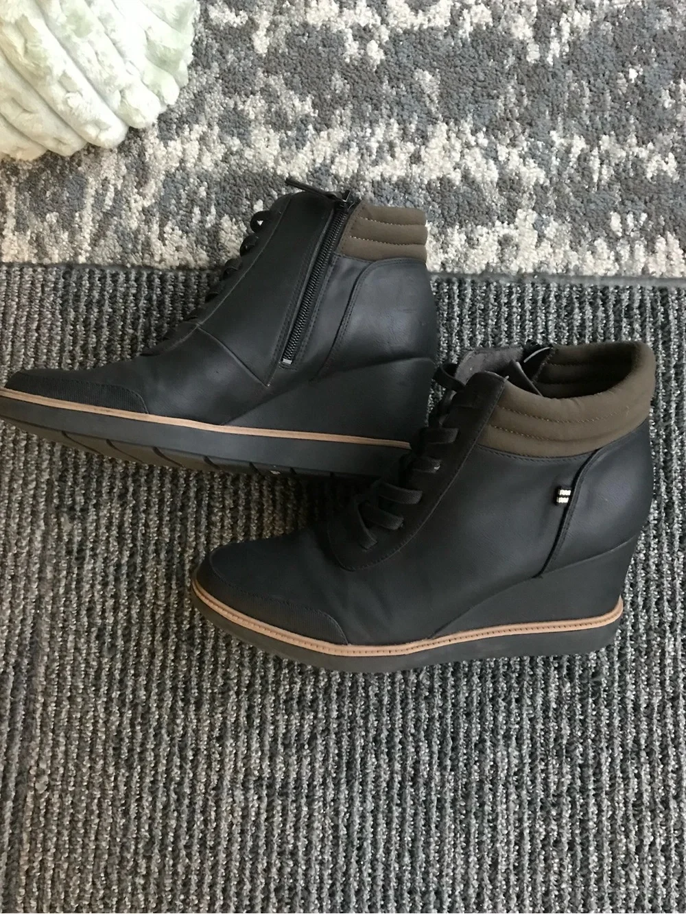 Dr. Scholl's Black Wedge Sneaker Boot with Olive Collar